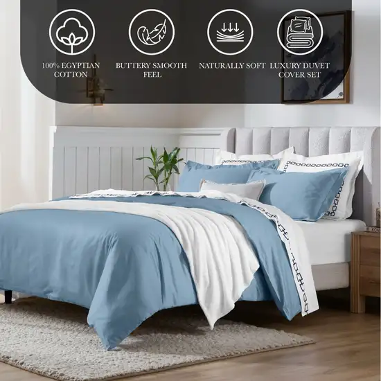 Blue Queen Cotton Blend Washable Duvet Cover Set Photo 5