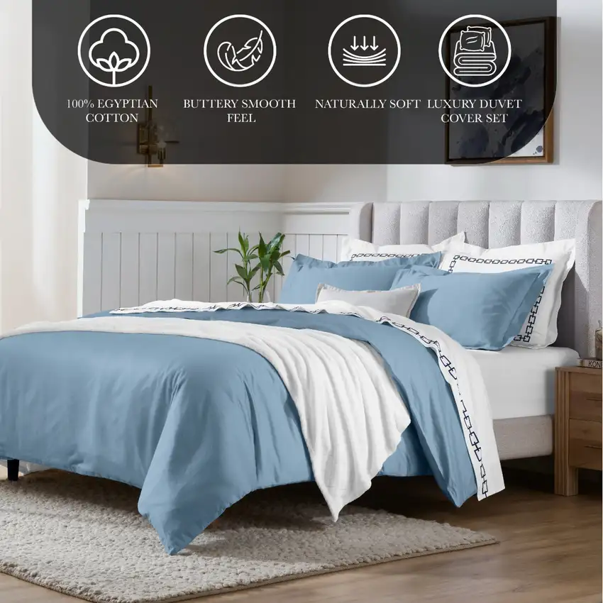 Blue Queen Cotton Blend Washable Duvet Cover Set Photo 5