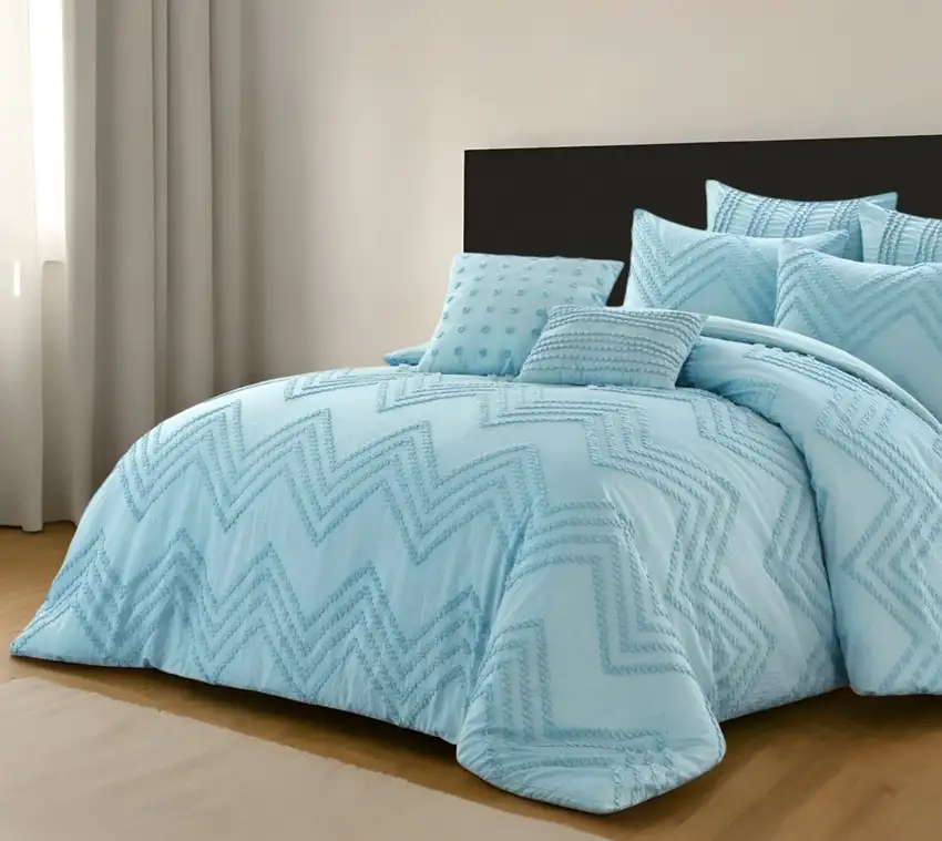 Blue Queen Polyester 180 Thread Count Washable Duvet Cover Set Photo 1