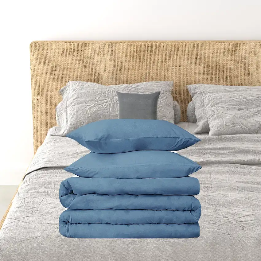 Blue Twin Cotton Blend Washable Duvet Cover Set With Sham Photo 1