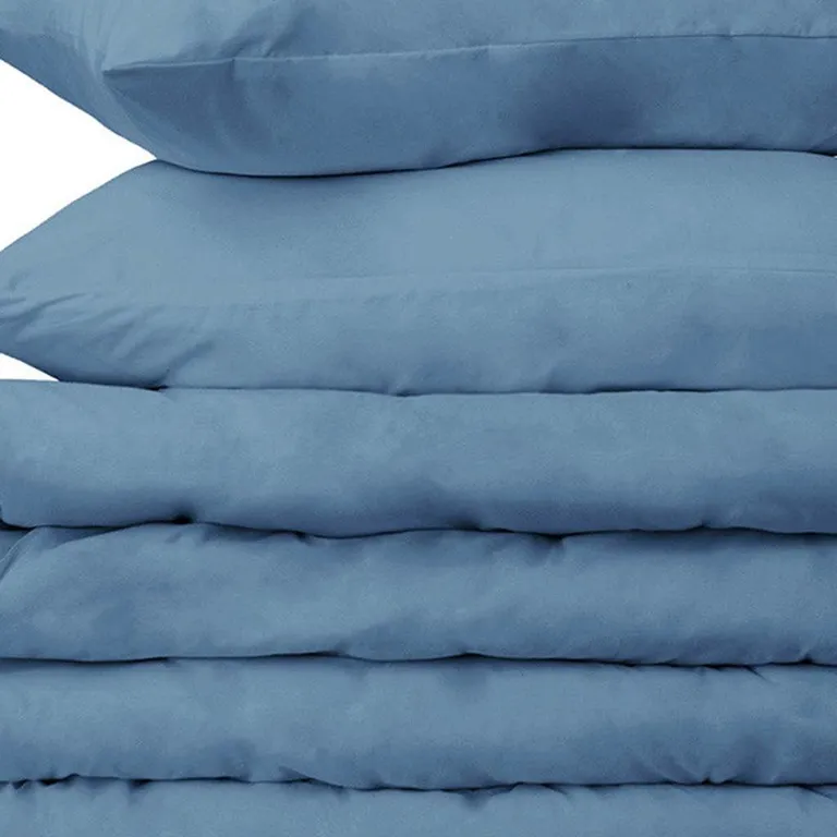 Blue Twin Cotton Blend Washable Duvet Cover Set With Sham Photo 5