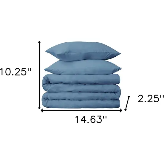 Blue Twin Cotton Blend Washable Duvet Cover Set With Sham Photo 6