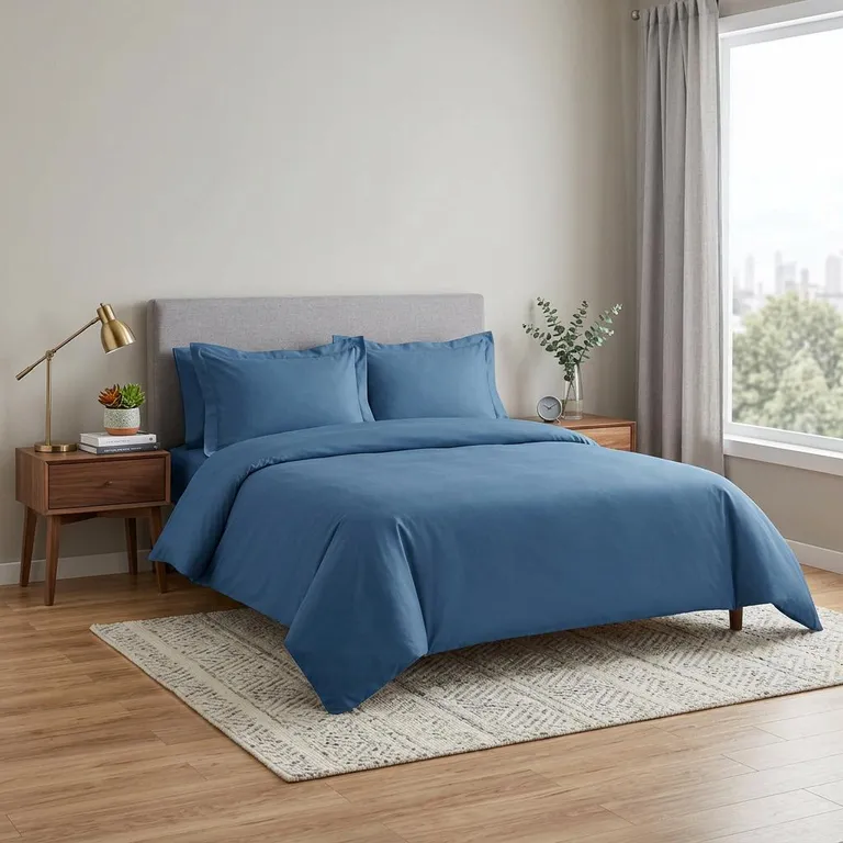 Blue Twin Cotton Blend Washable Duvet Cover Set With Sham Photo 3
