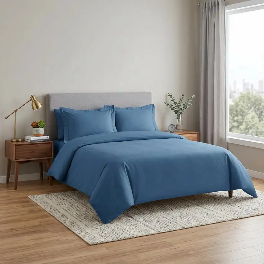 Blue Twin Cotton Blend Washable Duvet Cover Set With Sham Photo 1