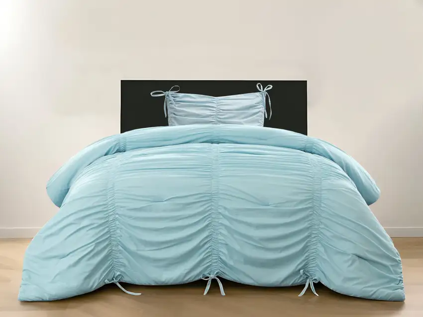Blue Twin Polyester 180 Thread Count Washable Down Comforter Set Photo 1