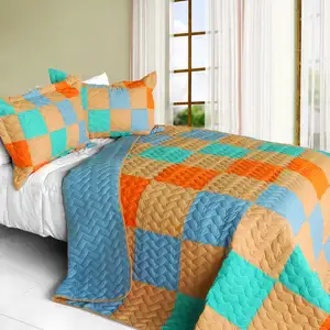 Photo of Blue World - 3PC Vermicelli-Quilted Patchwork Quilt Set (Full/Queen Size)