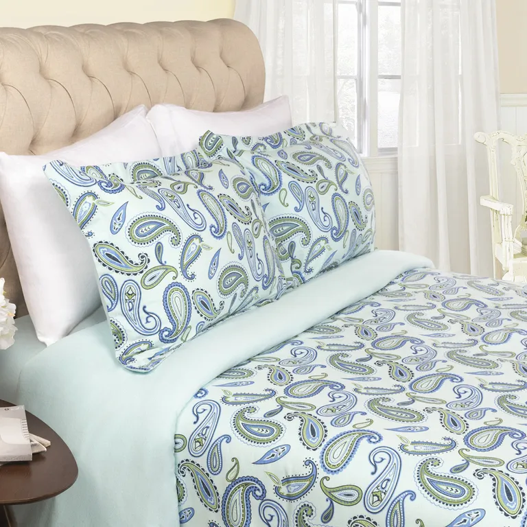 Blue and Green Cotton Blend 0 Thread Count Washable Duvet Cover Set Photo 2