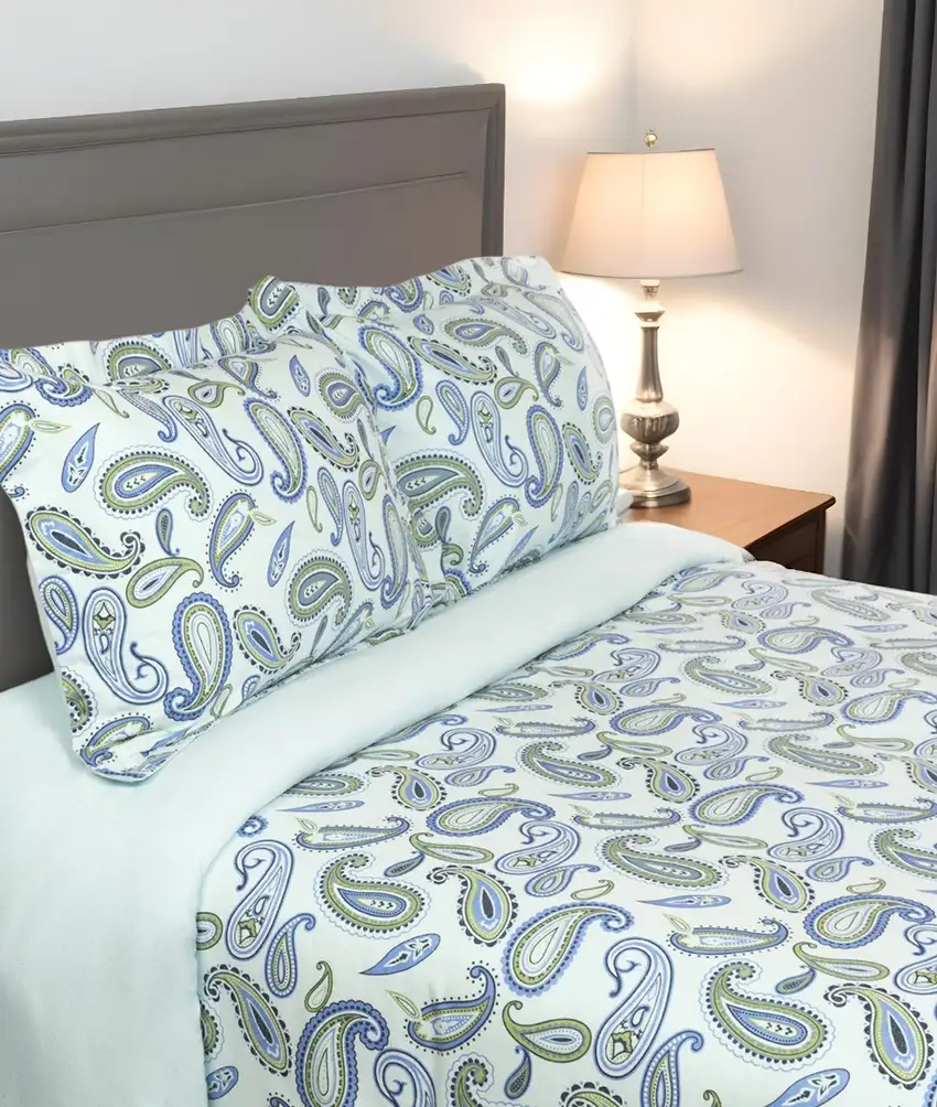 Blue and Green Queen Cotton Blend 0 Thread Count Washable Duvet Cover Set Photo 1