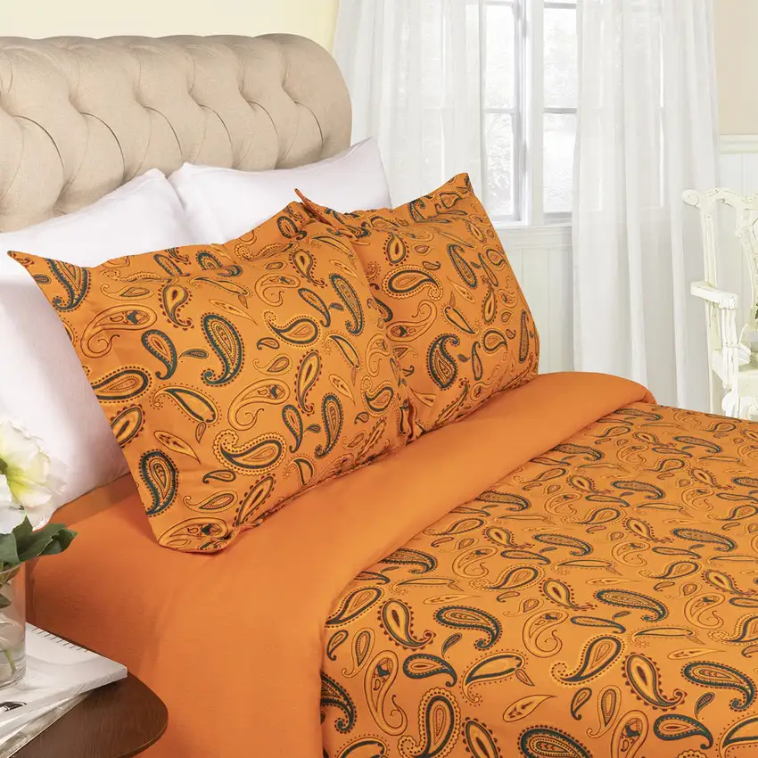 Blue and Orange Queen Cotton Blend 0 Thread Count Washable Duvet Cover Set Photo 3