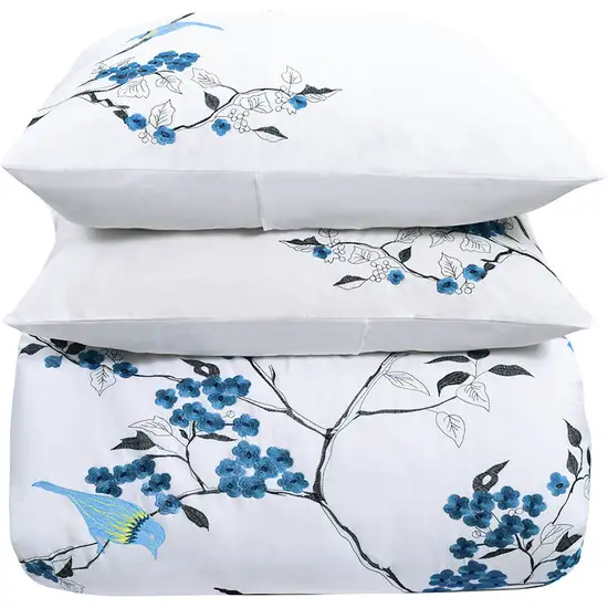 Blue and White King 100% Cotton 200 Thread Count Washable Duvet Cover Set Photo 1