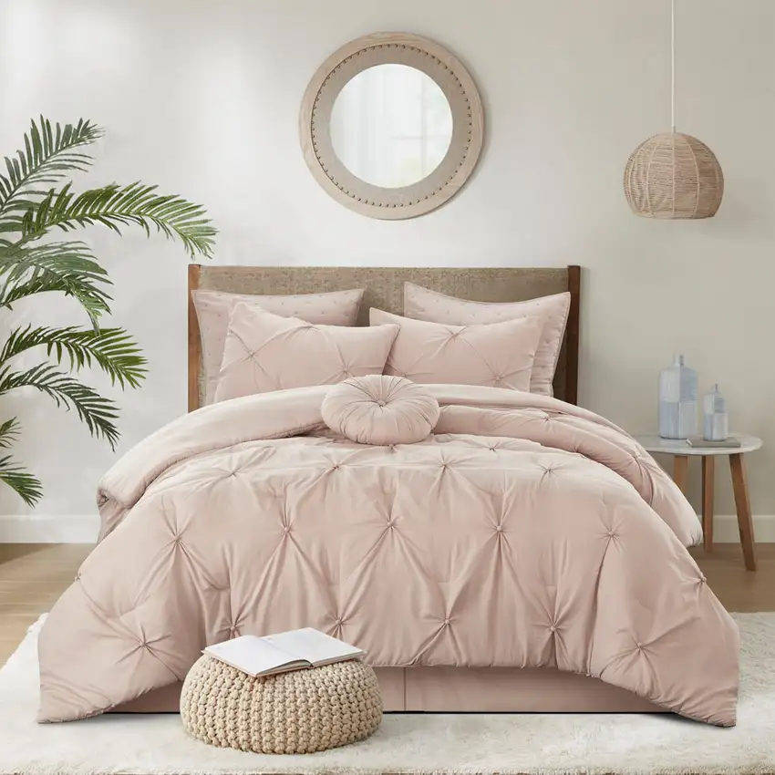 Blush Queen Polyester 180 Thread Count Washable Down Comforter Set Photo 8