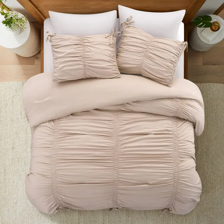 Blush Queen Polyester 180 Thread Count Washable Down Comforter Set Photo 8
