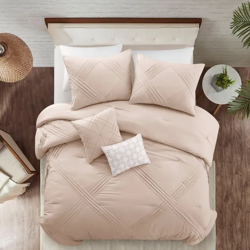 Blush Queen Polyester 180 Thread Count Washable Down Comforter Set Photo 5