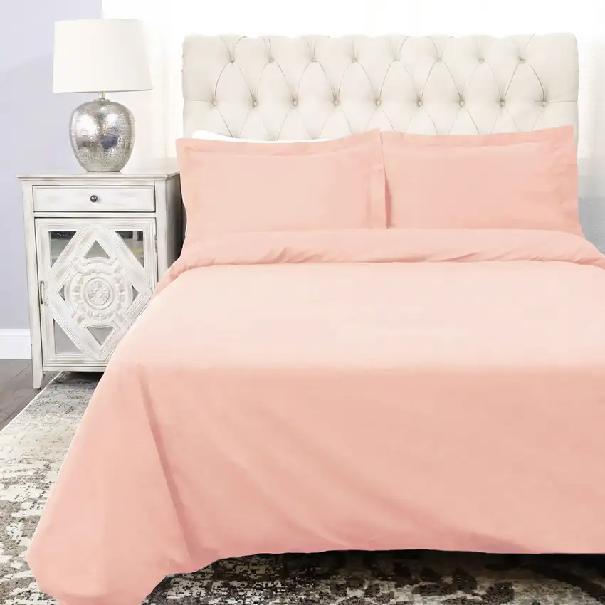 Blush Twin Cotton Washable Duvet Cover Set With Sham Photo 4