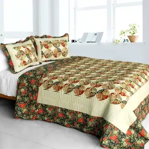 Photo of Bridge To Terabithia - Cotton 3PC Vermicelli-Quilted Floral Patchwork Quilt Set (Full/Queen Size)