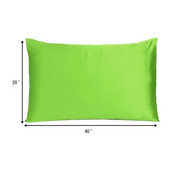 Set of Two Bright Green Dreamy Silky Satin King Pillowcases Photo 8