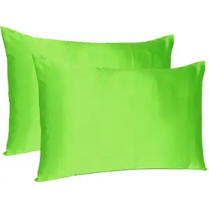 Photo of Bright Green Dreamy Set Of 2 Silky Satin Queen Pillowcases