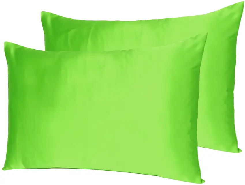 Bright Green Dreamy Set Of 2 Silky Satin Queen Pillowcases Photo 6