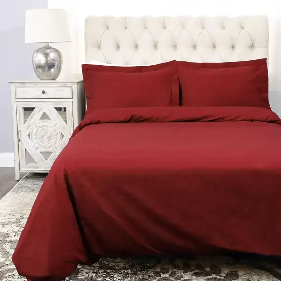 Burgundy King 100% Cotton 300 Thread Count Washable Duvet Cover Set Photo 5