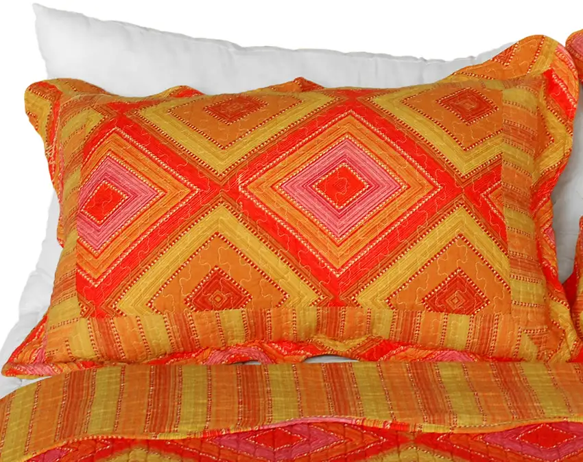 Burning Flame -  Cotton 3PC Vermicelli-Quilted Striped Patchwork Quilt Set (Full/Queen Size) Photo 2