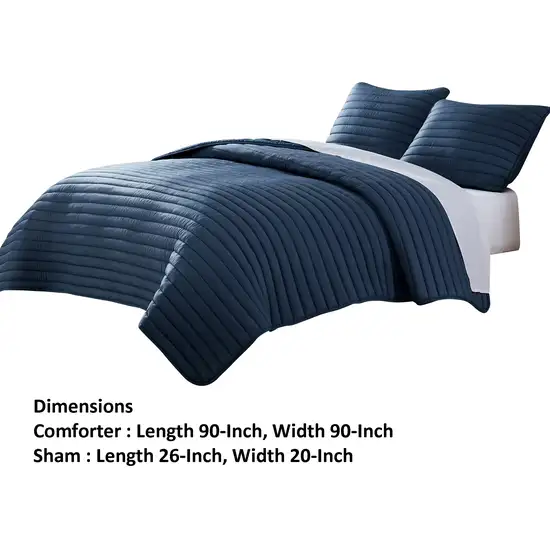 Cabe 3 Piece Queen Comforter Set, Polyester Puffer Channel Quilt, Navy Blue Photo 6
