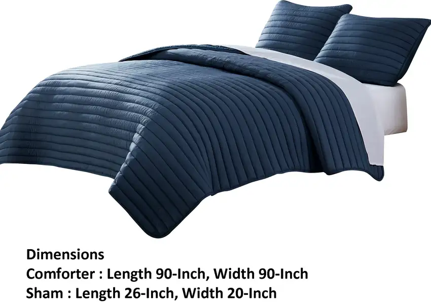Cabe 3 Piece Queen Comforter Set, Polyester Puffer Channel Quilt, Navy Blue Photo 6