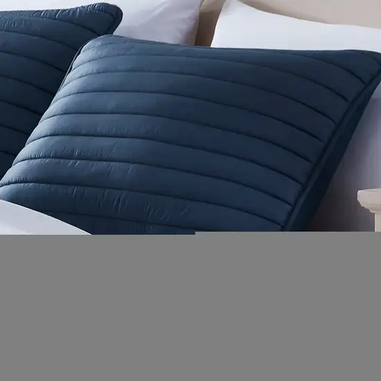 Cabe 3 Piece Queen Comforter Set, Polyester Puffer Channel Quilt, Navy Blue Photo 2