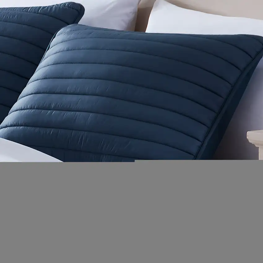 Cabe 3 Piece Queen Comforter Set, Polyester Puffer Channel Quilt, Navy Blue Photo 2