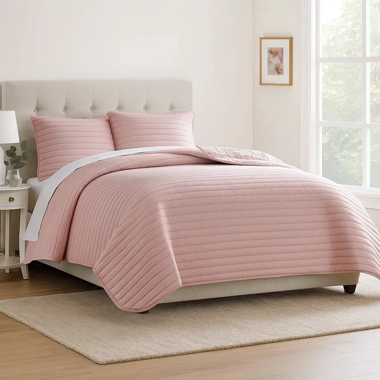 Cabe 3 Piece Queen Comforter Set, Polyester Puffer Channel Quilt Photo 4