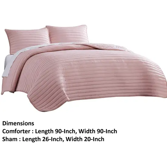 Cabe 3 Piece Queen Comforter Set, Polyester Puffer Channel Quilt, Rose Pink Photo 6