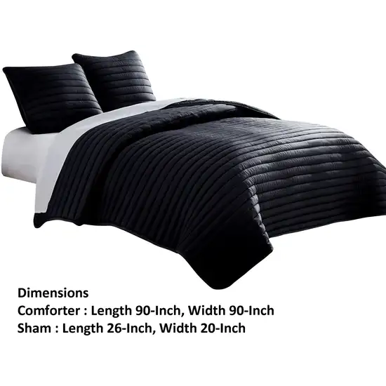 Cabe 3 Piece Queen Comforter Set, Polyester Puffer Channel Quilted, Black Photo 6