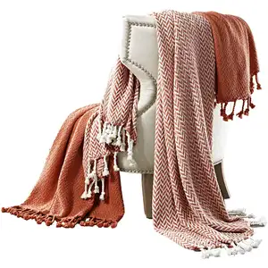 Photo of Calabria Herringbone Cotton Throw The Urban Port, Set of 2