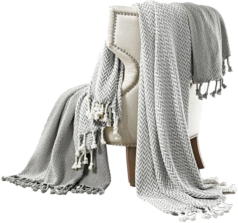 Calabria Herringbone Cotton Throw The Urban Port, Set of 2 Photo 1