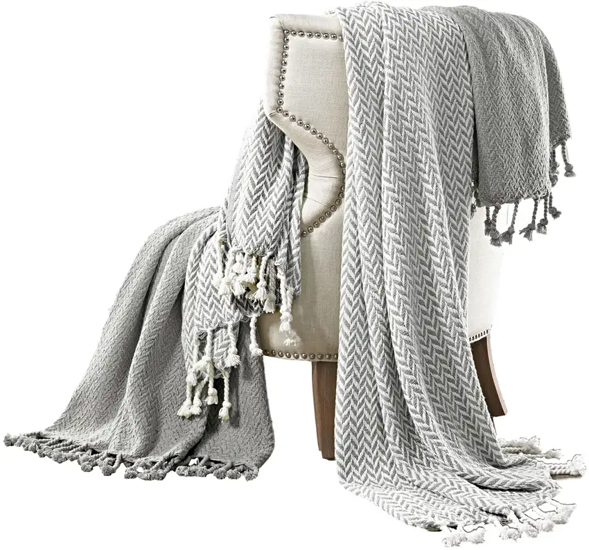 Calabria Herringbone Cotton Throw The Urban Port, Set of 2 Photo 1
