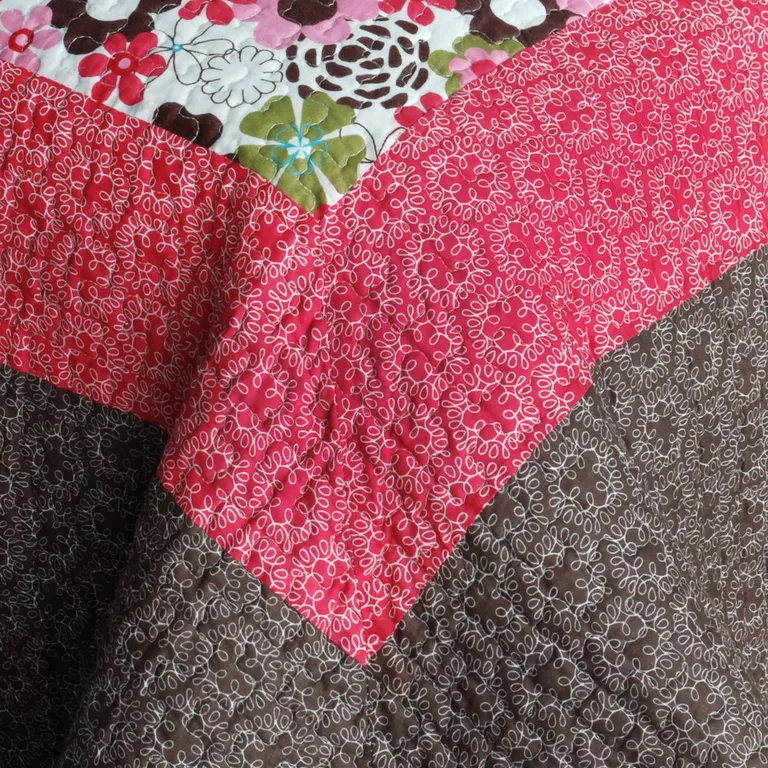 Candy Floral - Cotton 3PC Vermicelli-Quilted Patchwork Quilt Set (Full/Queen Size) Photo 4