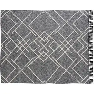 Photo of Charcoal and Off White Geometric Cotton Coverlet With Fringe
