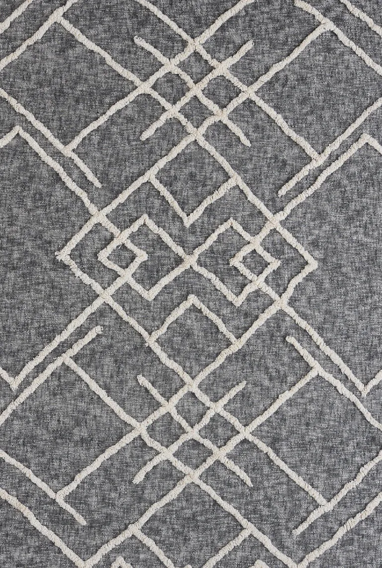 Charcoal and Off White Geometric Cotton Coverlet With Fringe Photo 4