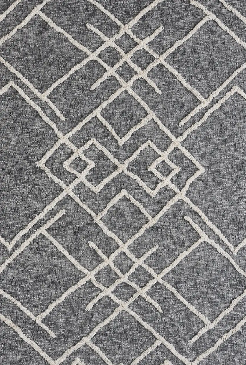 Charcoal and Off White Geometric  Cotton Coverlet With Fringe Photo 6