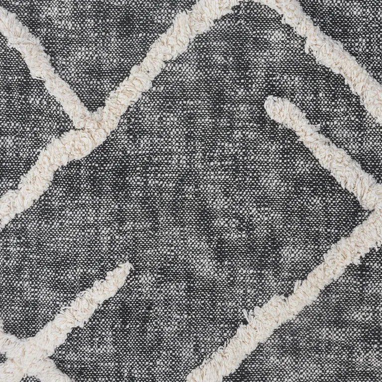 Charcoal and Off White Geometric Cotton Coverlet With Fringe Photo 4