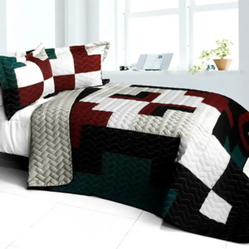 Cheerful Kissing Fish -  3PC Vermicelli - Quilted Patchwork Quilt Set (Full/Queen Size) Photo 2
