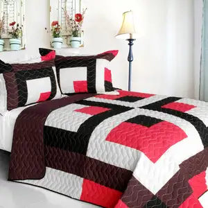 Photo of Chocolate Kingdom - 3PC Vermicelli-Quilted Patchwork Quilt Set (Full/Queen Size)