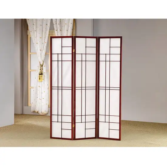 Classic 3 Panel Wooden Folding Screen, Brown Photo 1