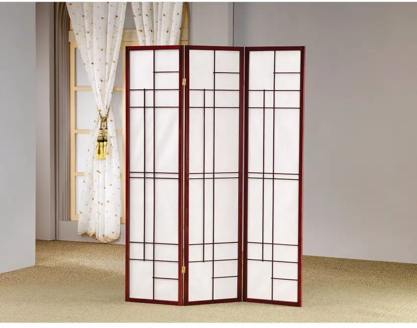 Classic 3 Panel Wooden Folding Screen, Brown Photo 1