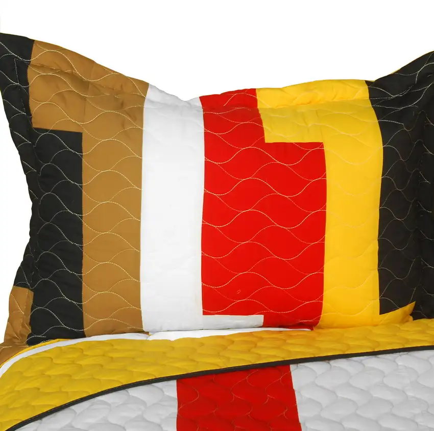 Classic Playbook - B -  Vermicelli-Quilted Patchwork Striped Quilt Set Full/Queen Photo 2