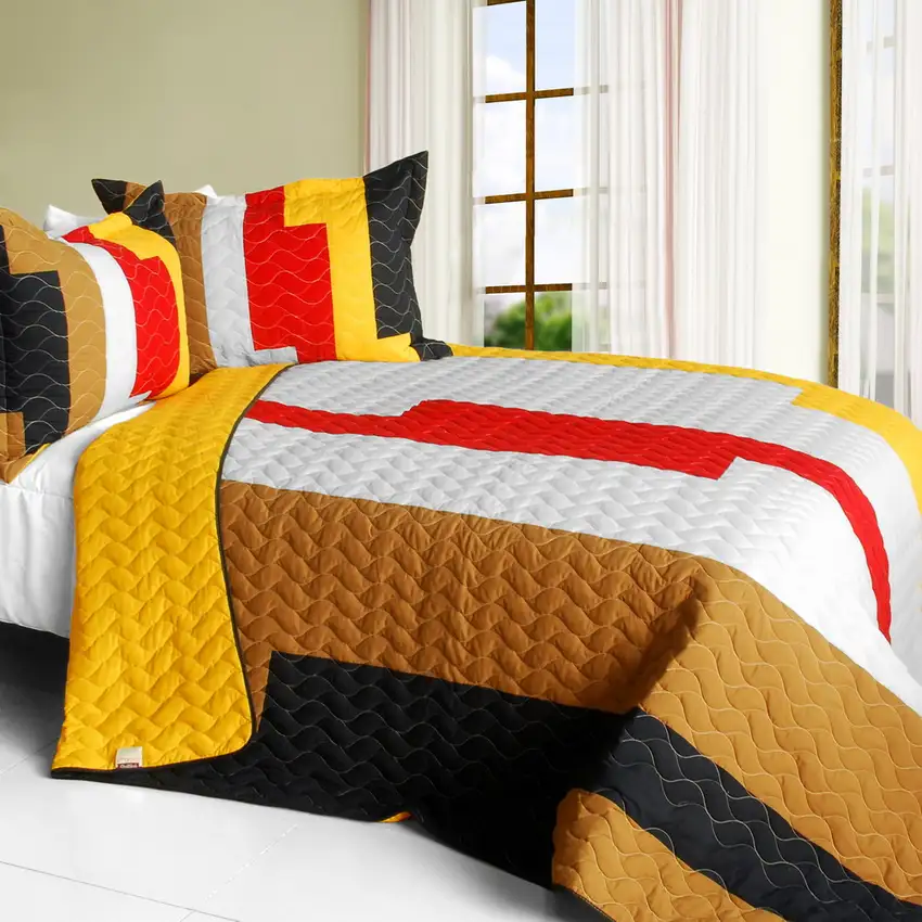 Classic Playbook - B -  Vermicelli-Quilted Patchwork Striped Quilt Set Full/Queen Photo 1
