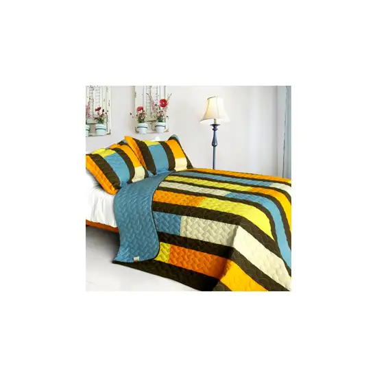 Colorful Bridge -  3PC Vermicelli-Quilted Patchwork Quilt Set (Full/Queen Size) Photo 1