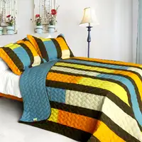 Photo of Colorful Bridge - 3PC Vermicelli-Quilted Patchwork Quilt Set (Full/Queen Size)