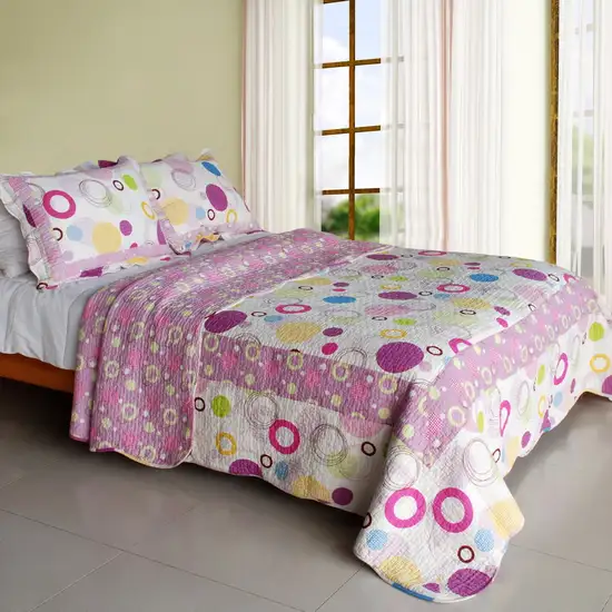 Colorful Bubble -  Cotton 3PC Vermicelli-Quilted Patchwork Quilt Set (Full/Queen Size) Photo 1
