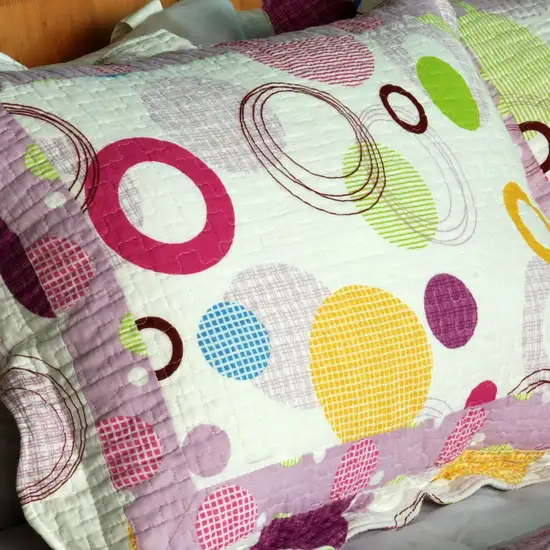 Colorful Bubble -  Cotton 3PC Vermicelli-Quilted Patchwork Quilt Set (Full/Queen Size) Photo 3