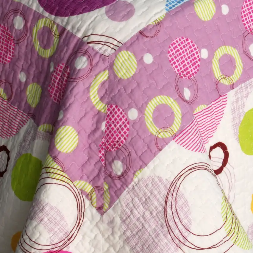 Colorful Bubble -  Cotton 3PC Vermicelli-Quilted Patchwork Quilt Set (Full/Queen Size) Photo 5